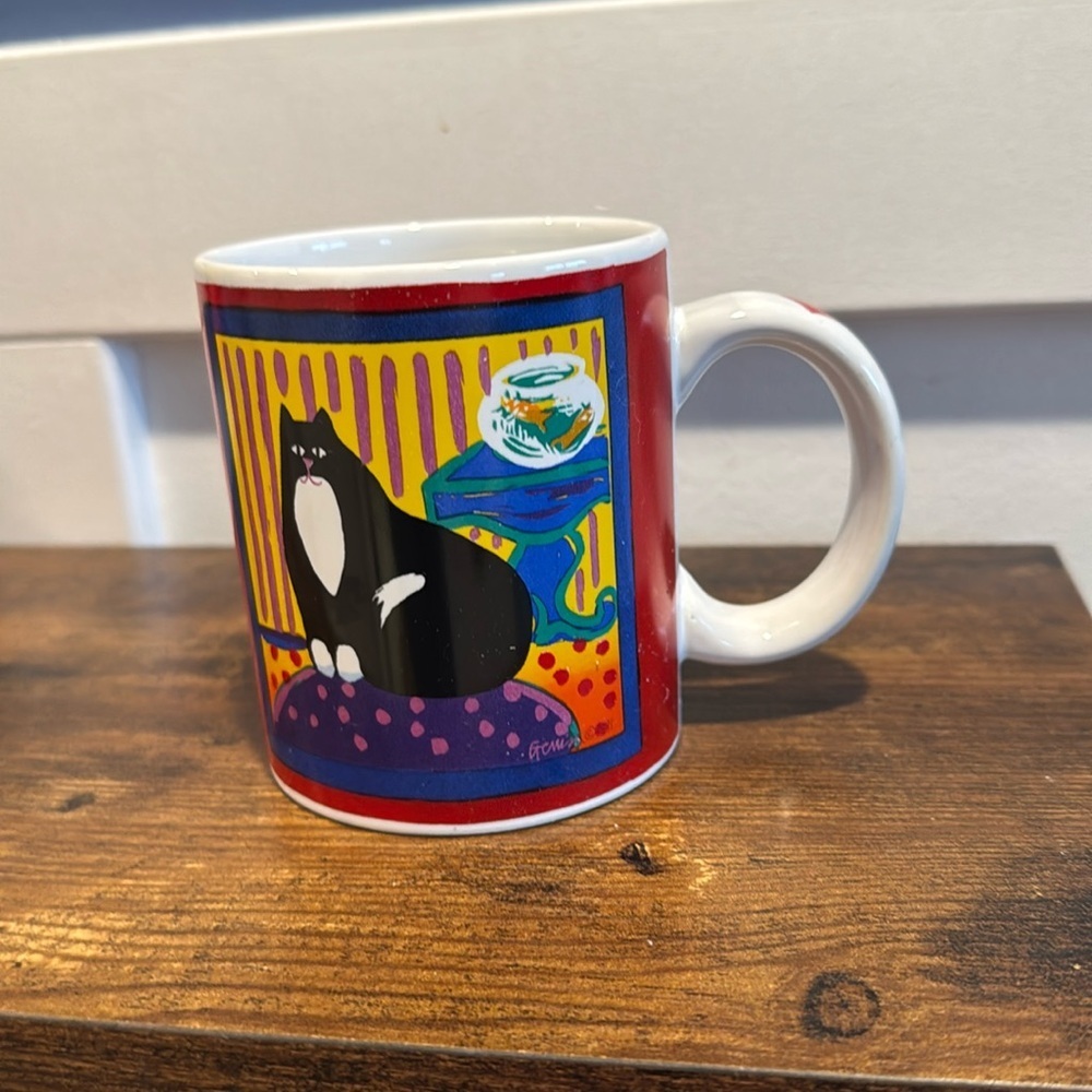 Vtg Cat & Goldfish Coffee Mug Cup by Gerrica Connolly Cypress Point Trading Co.